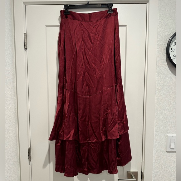 Express high waisted Satin Hi-Lo Ruffle Maxi Skirt - Picture 2 of 6